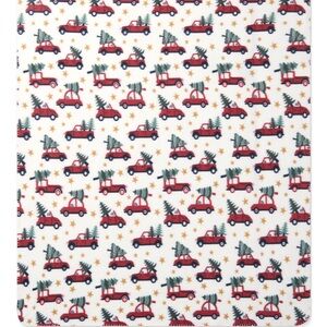 Festive Red Holiday Blanket with Christmas Tree Design